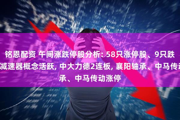 铭恩配资 午间涨跌停股分析: 58只涨停股、9只跌停股, 减速器概念活跃, 中大力德2连板, 襄阳轴承、中马传动涨停